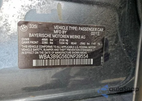 2013 BMW 335 Xi from USA, damaged, VIN WBA3B9G56DNP39554
